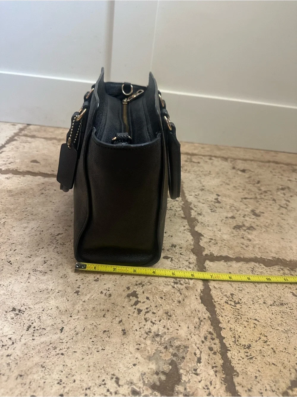 Coach Leah Satchel Black Crossgrain Leather Gold Hardware